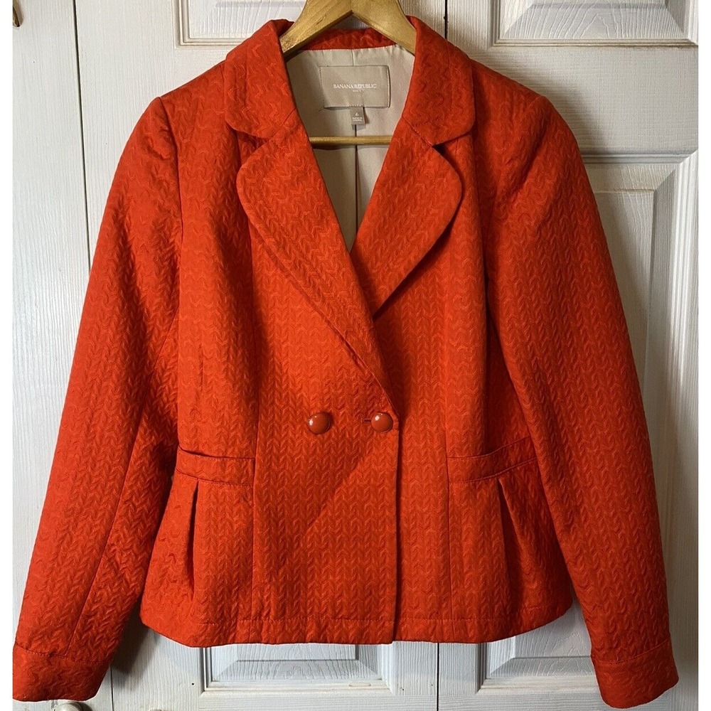 Banana Republic orange 6 blazer chevron texture 2 button jacket